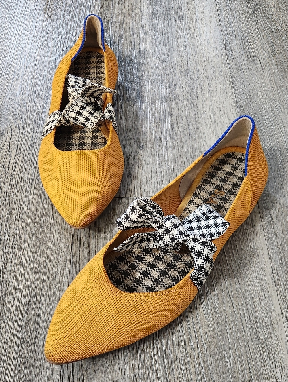 Rothys Golden Gingham Mary Jane Pointed Toe Flat - Picture 4 of 12